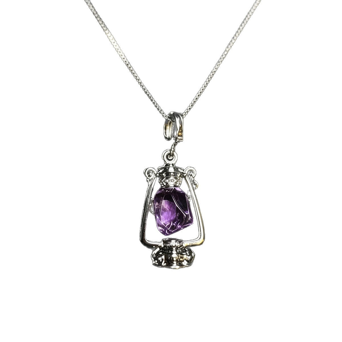 Wholesale Vintage Lantern Pendant Necklace Natural Amethyst Women  Retro Jewelry Gift