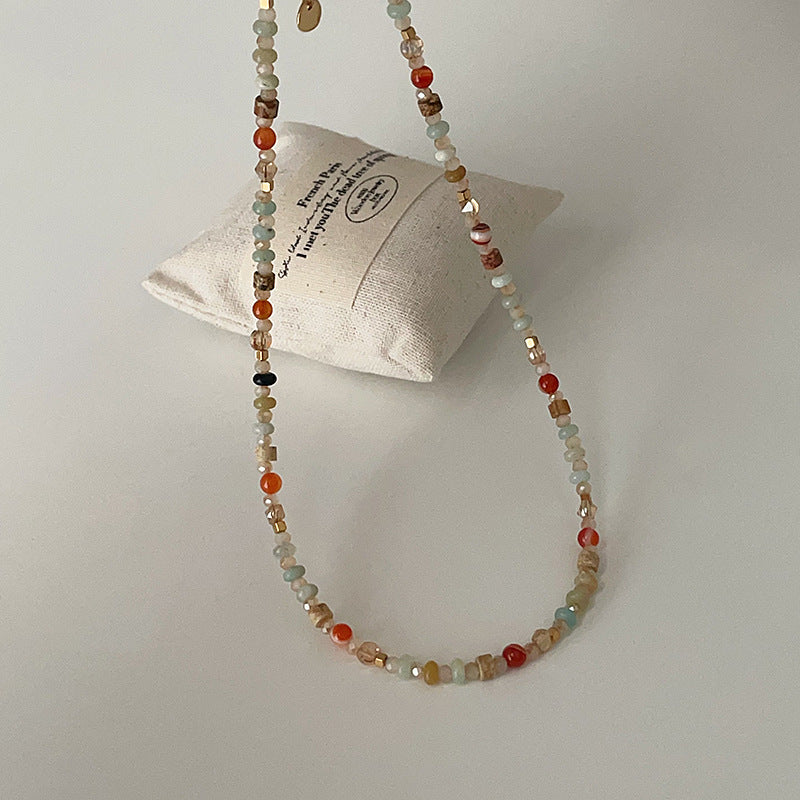 Wholesale Summer Dopamine Color Natural Stone Crystal Beaded Necklace