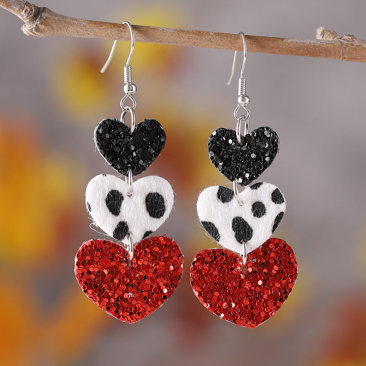 Wholesale Valentine' s Day Leather Cow Print Leopard Print Heart Earrings