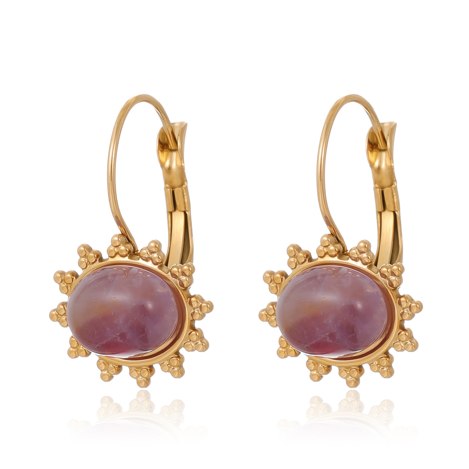 Wholesale Stainless Steel Golden Flower  Natural Stone Pendant Earrings