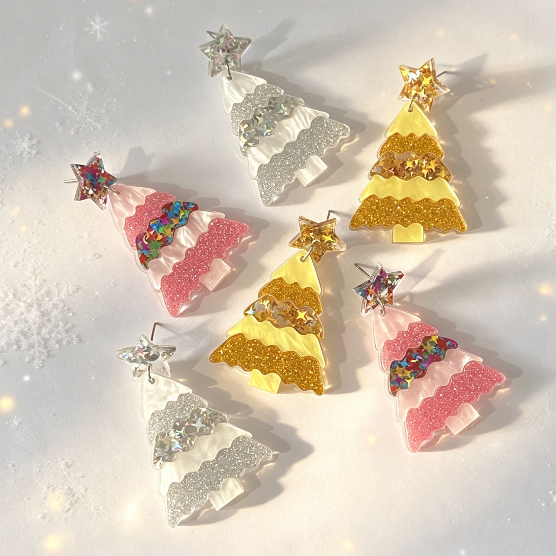 Wholesale Acrylic Christmas Earrings Geometric Sequins Star Tree Pink Jewelry Gift Boutique