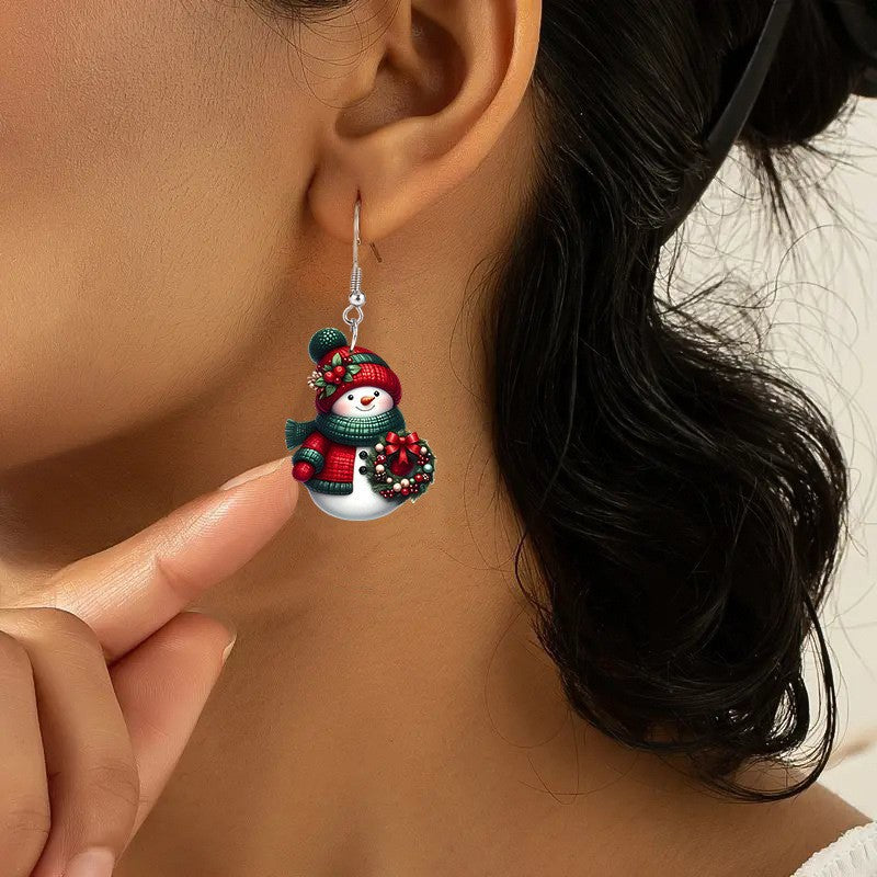 Wholesale White and green Christmas snowman earrings