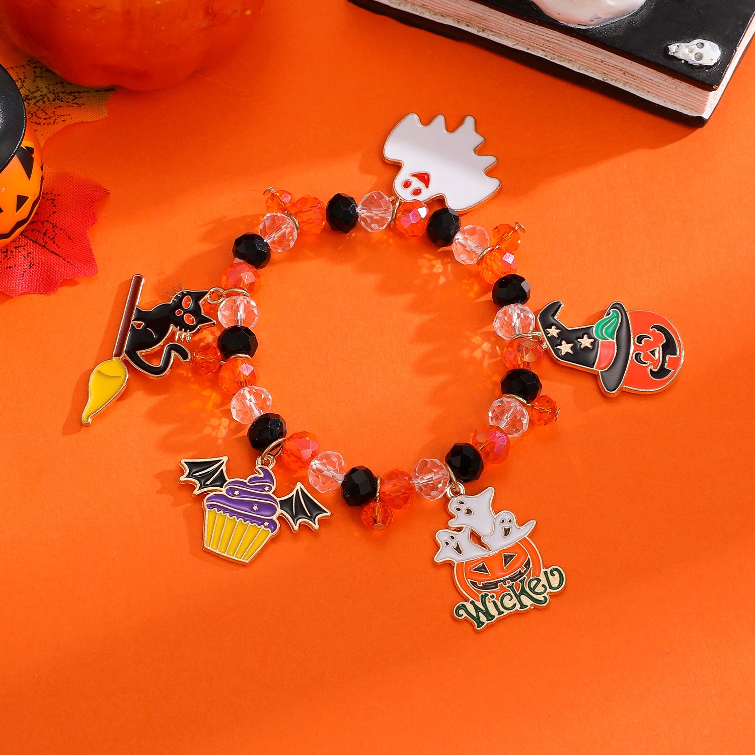 Wholesale Funny  Pumpkin Skull Soft Clay Bracelet - Women' s Trendy Jewelry Accessory for Resale