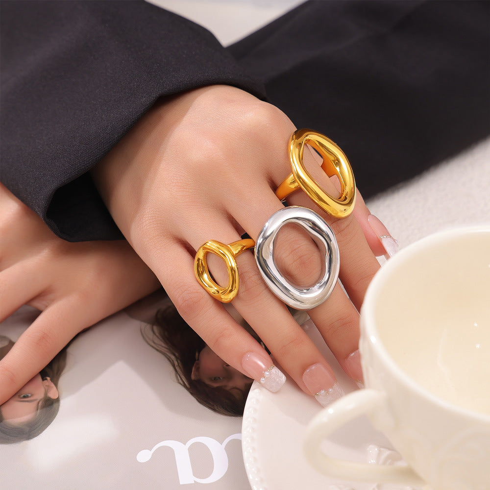 Wholesale Cold Wind Style Geometric Hollow Irregular Ring - Titanium Steel Gold-Plated Fashion Accessory