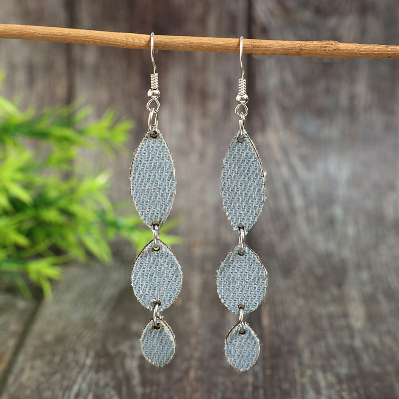Wholesale Bohemian Retro Denim Water Drop Splicing Long Earrings Fashion Accessory