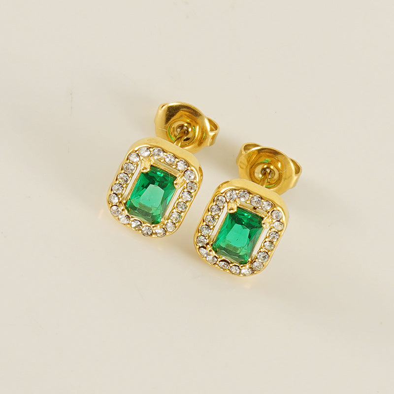Wholesale square zircon earrings  titanium steel diamond earrings