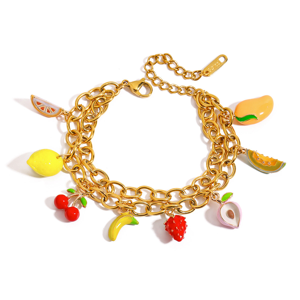 Wholesale  18K Gold Stainless Steel Double Cross Chain Oil Dropping Fruit Bracelet