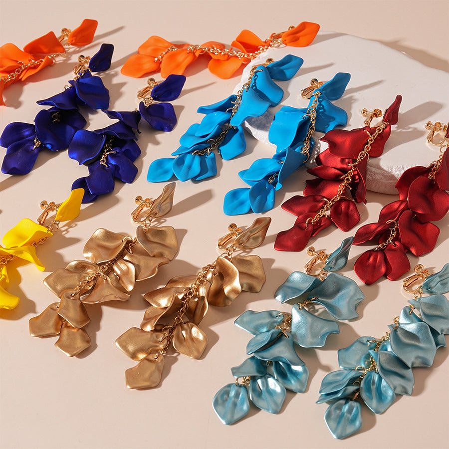 Wholesale  Acrylic Petal Long Tassel Ear Clip  Earrings