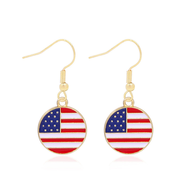 Wholesale American Independence Day Alloy Oil Drop Flag Pentagram Angel Earrings ACC-ES-BinLi003