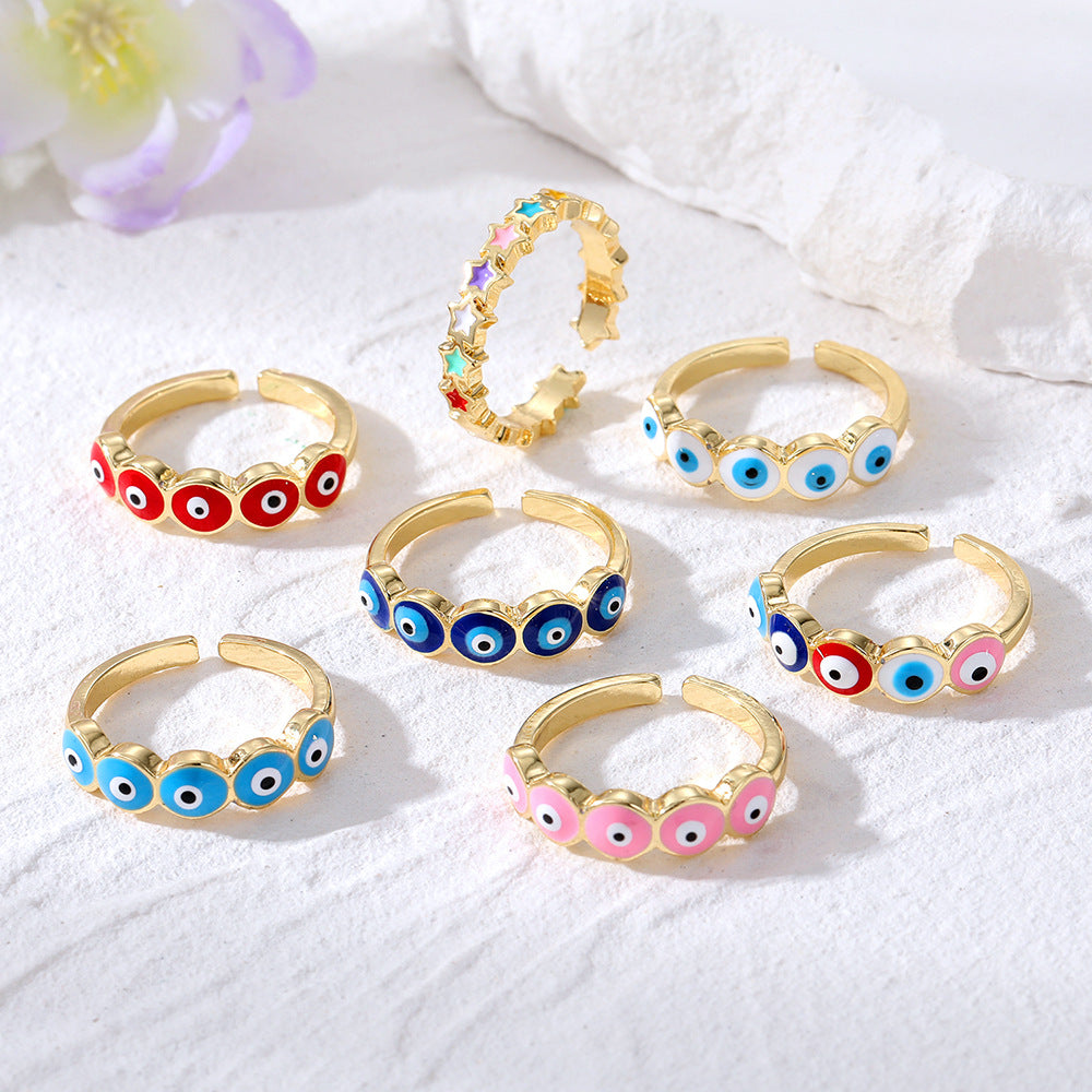 Wholesale Alloy Plated Evil Eye Open Ring Geometric Retro Design Fashion Jewelry Accessory For Everyday Wear