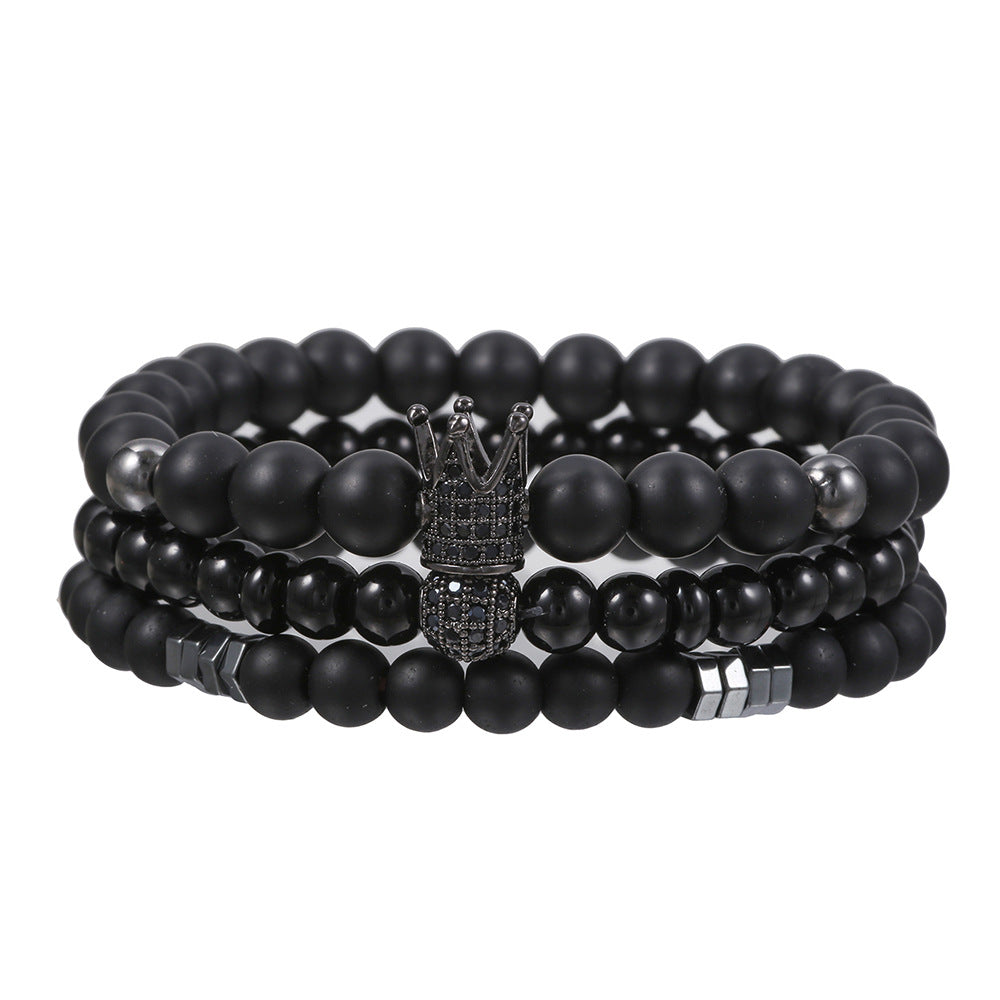 Wholesale Black Matte Stone Lava Stone Zircon Crown Bracelet