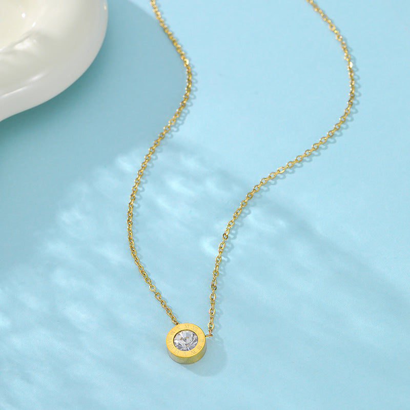Wholesale Roman Numeral Diamond Design Titanium Steel Necklace,  Jewelry Accessory