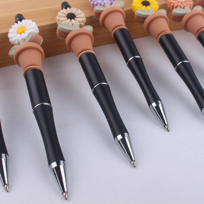 Wholesale creative cartoon silicone sunflower potted handmade beaded pen