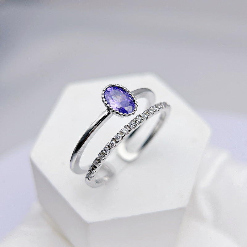 Wholesale Sweet Flower Purple Double Layer Open Ring Adjustable Rings ACC-RS-YXY033