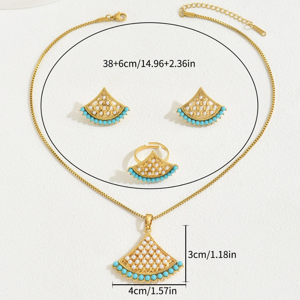 Wholesale Fan Shape Pearl Alloy Earrings Necklace Set ACC-NE-BaSha001