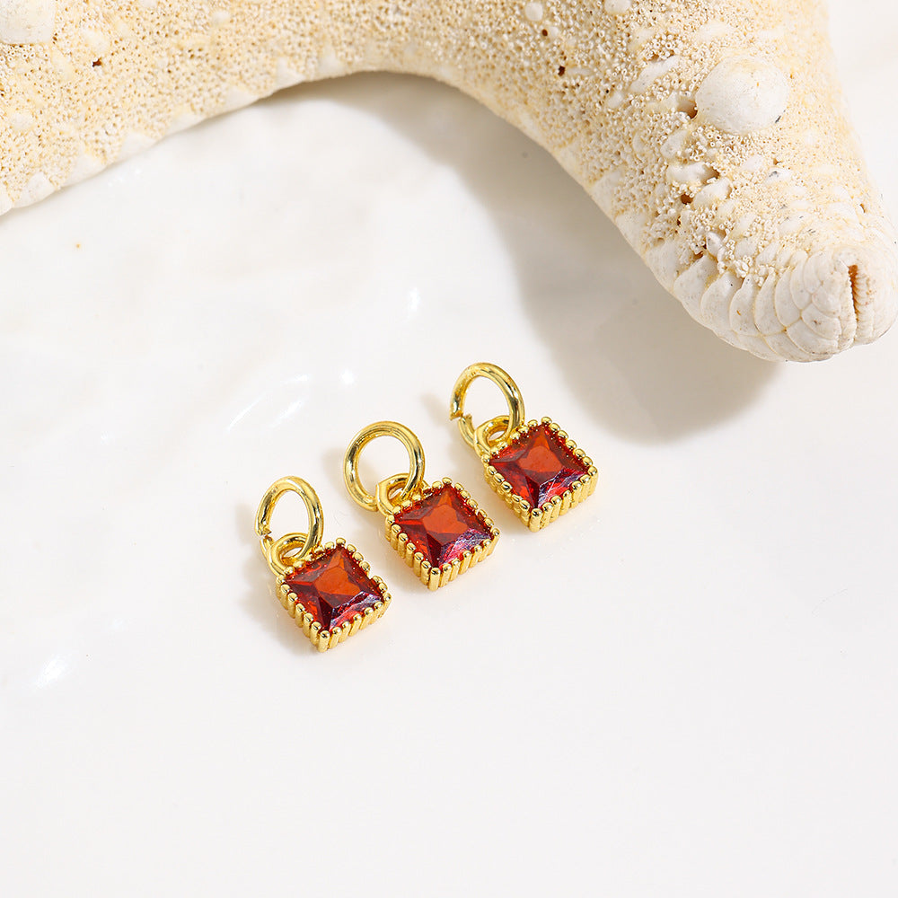 Wholesale Copper plated 18k micro inlaid zircon geometric square colorful small pendant