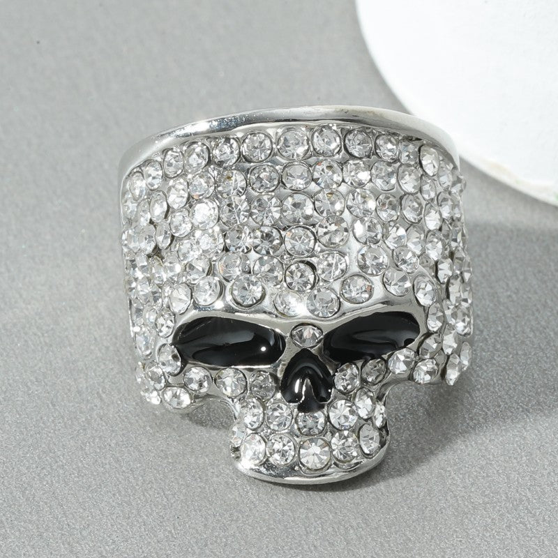 Wholesale Gothic Style Skull Punk Hip Hop Rhinestone Zinc Alloy Men's Ring ACC-RS-JunJie001