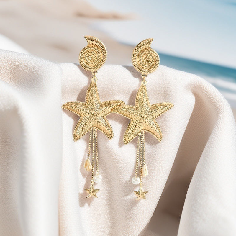 Wholesale Starfish and Seashell Tassel Earrings Summer Beach Style Fashion Accessory for Party Wear or Boutique Resale