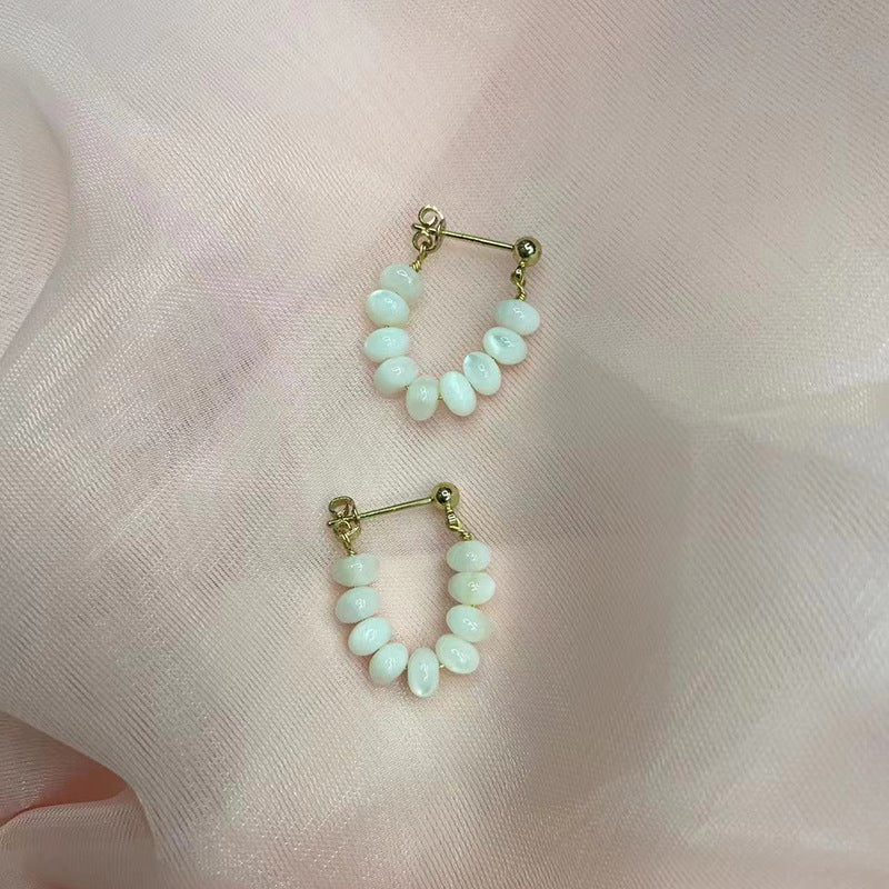 Wholesale White Opal U-shaped Polka Dot Earrings Fashion Accessory Boutique Resale