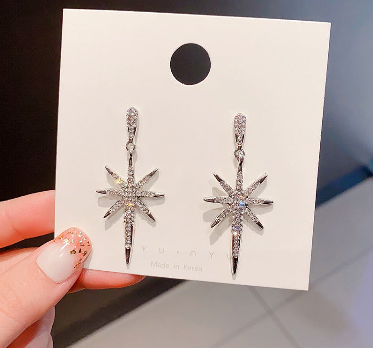 Wholesale S925 silver needle shooting star eight-pointed star earrings