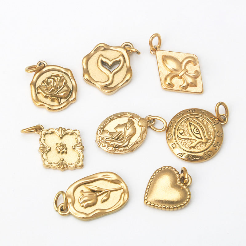 Wholesale Stainless Steel Mermaid Flower Peach Heart Gold Pendant