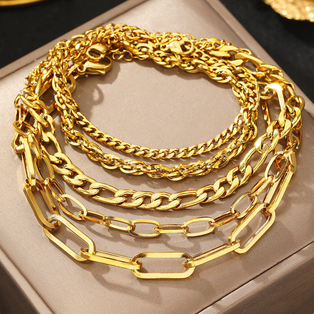 Wholesale Women S Electroplated Stainless Steel Boho Minimalist Chain Bracelet 5 Piece Set Layered Geometric Jewelry For Everyday Wear Party Gift