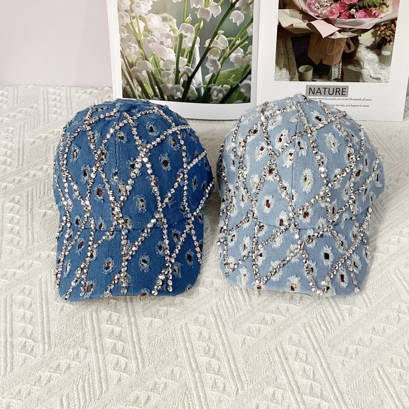 Wholesale  Ripped Leopard Washed Cowboy Hat  Diamond Rhinestone Fashion Baseball Cap