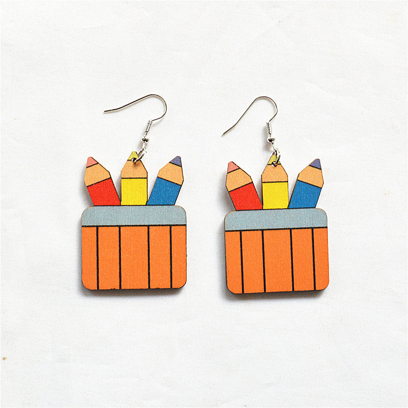 Wholesale Pencil Book Drawing Board Wooden Earrings