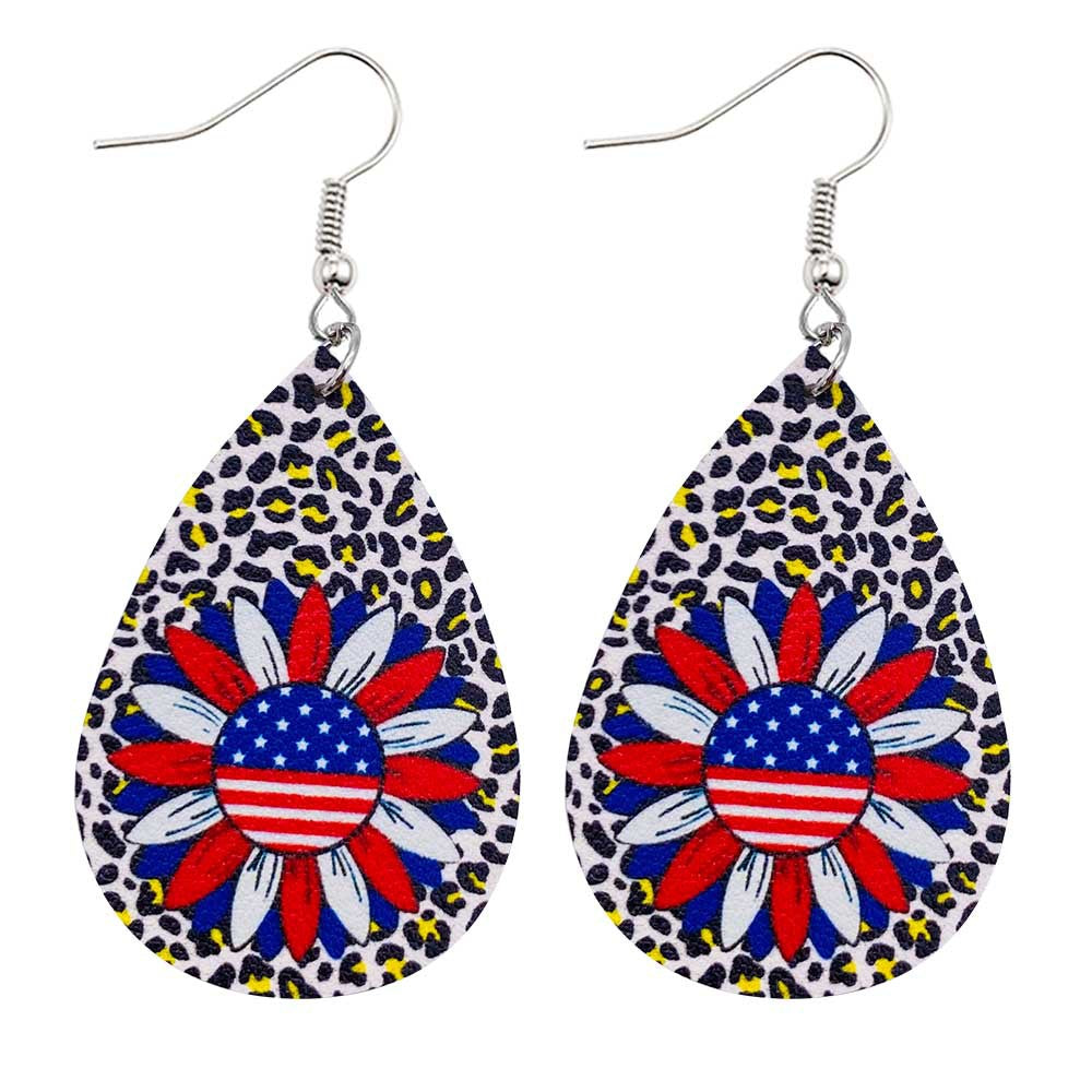 Wholesale American Independence Day Sunflower Leather Earrings ACC-ES-CY014