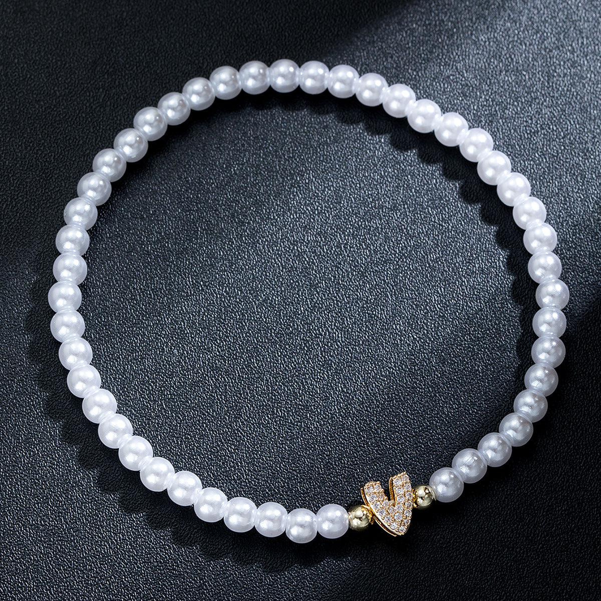 Wholesale Brass inlaid zirconium letter pearl beaded elastic anklet