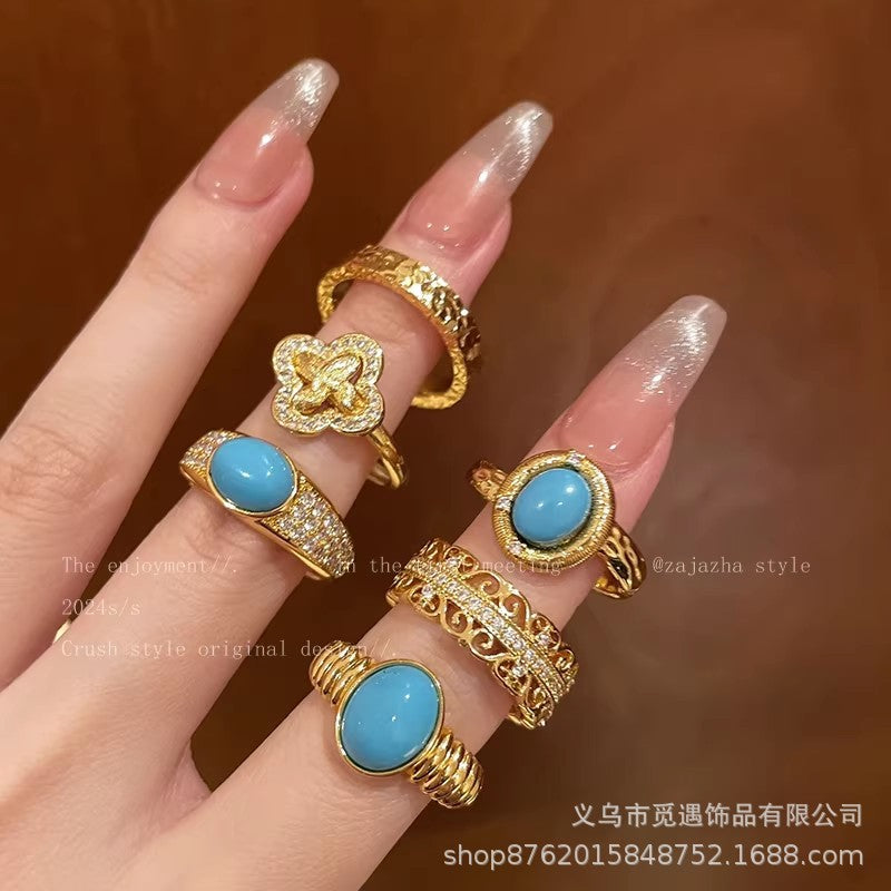 Wholesale Bohemian Ethnic Ring,  Retro Imitation Turquoise,  Alloy,  Women' s Jewelry Accessory for Everyday Wear or Gift