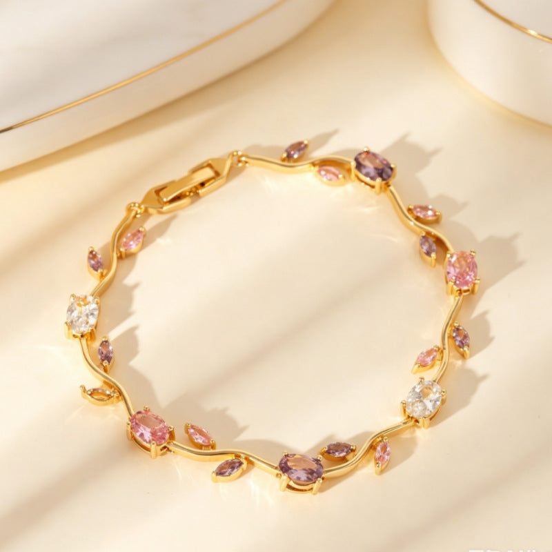 Wholesale Trendy Leaf Design Rhinestone Bracelet,  Fashion Accessory for Everyday Wear or Boutique Resale