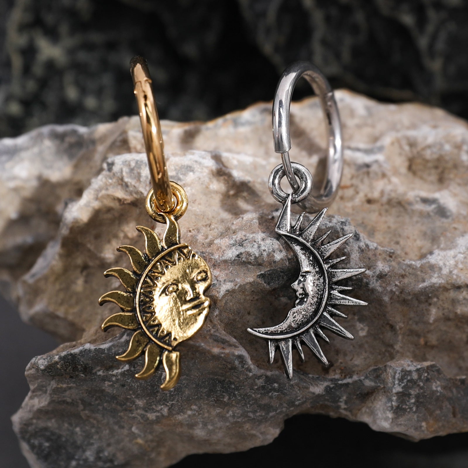 Wholesale  sun moon asymmetric couple earrings