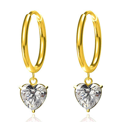 Wholesale 2PCS Titanium steel heart-shaped zircon pendant earrings