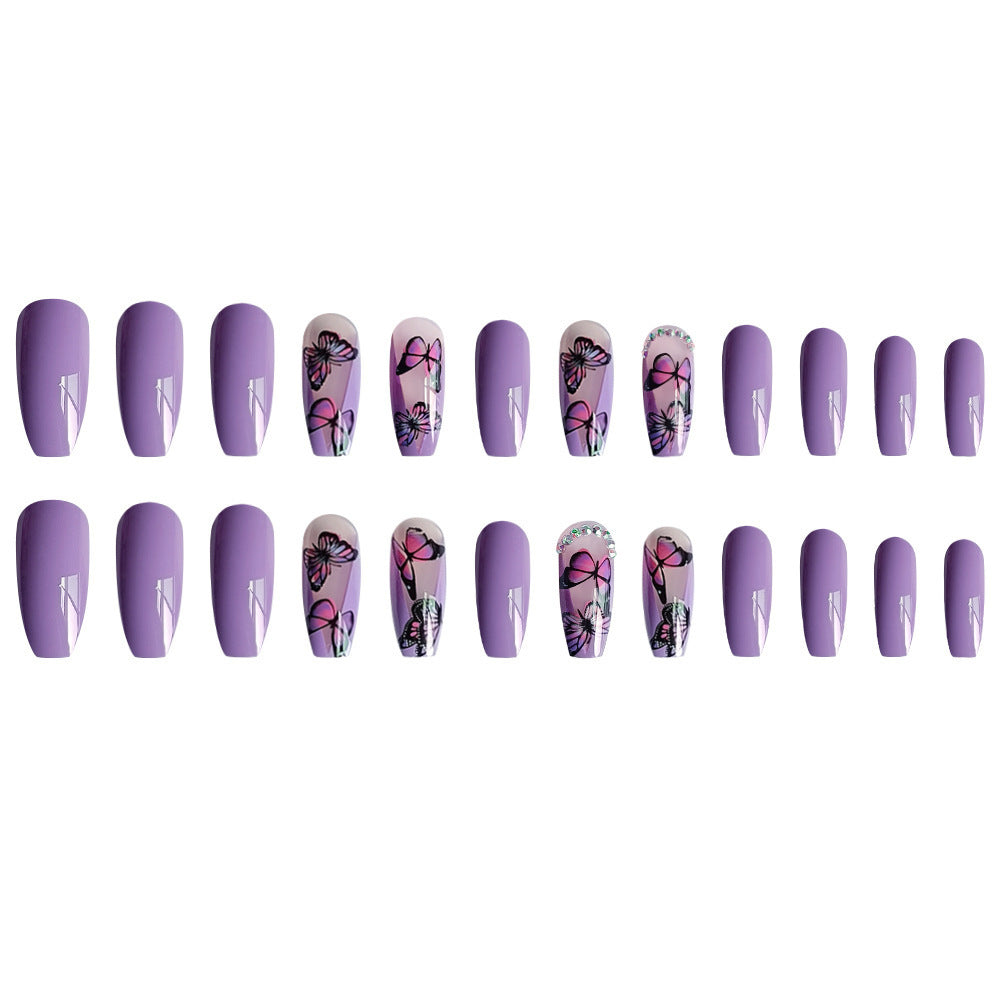 Wholesale 24 Pieces/box Purple Butterfly Manicure Press-on Nails Kits Nail Stickers ACC-NS-SanWei011