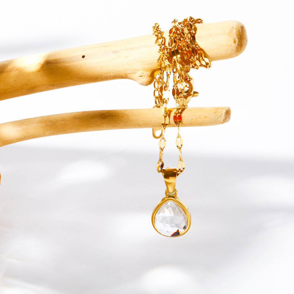 Wholesale  Titanium Steel Water Drop Pendant Zircon Natural Stone Clavicle Chain