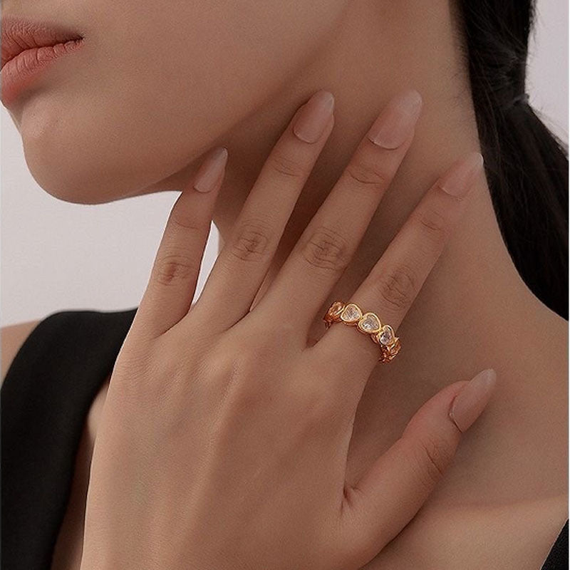 Wholesale Heart Zircon Copper Open Ring Chic Adjustable Women S Everyday Jewelry Gift And Boutique Resale Fashion Accessory