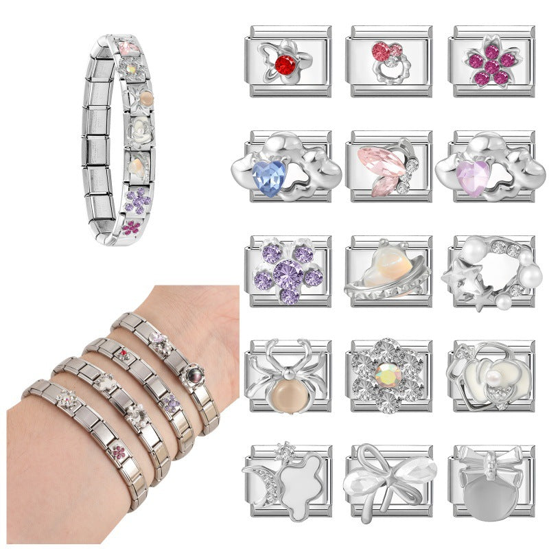 Wholesale Floral Butterfly Cloud Themed Stainless Steel DIY Bracelet Charms Jewelry Making Accessories Fashion Craft Supply