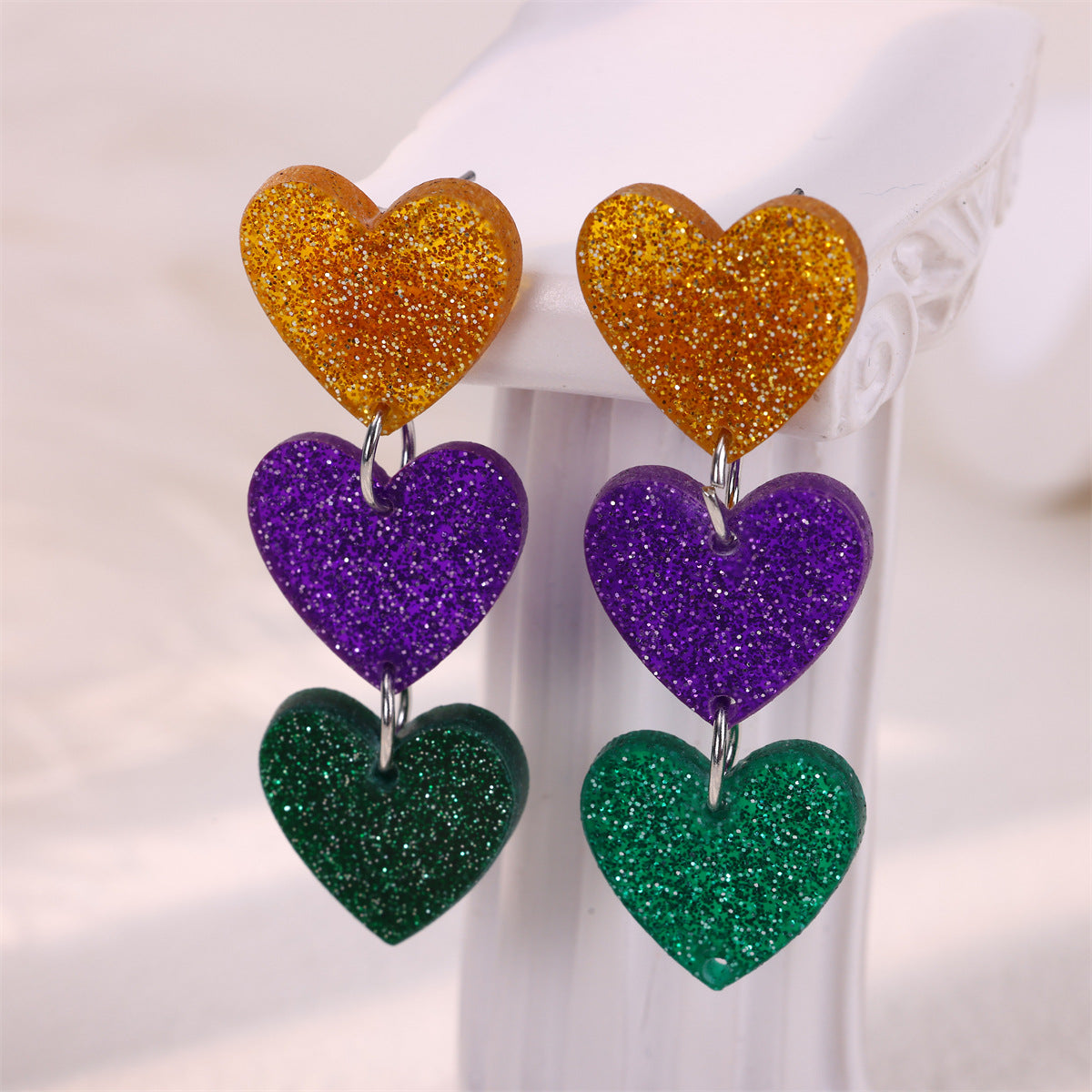 Wholesale carnival acrylic glitter cute crown love earrings