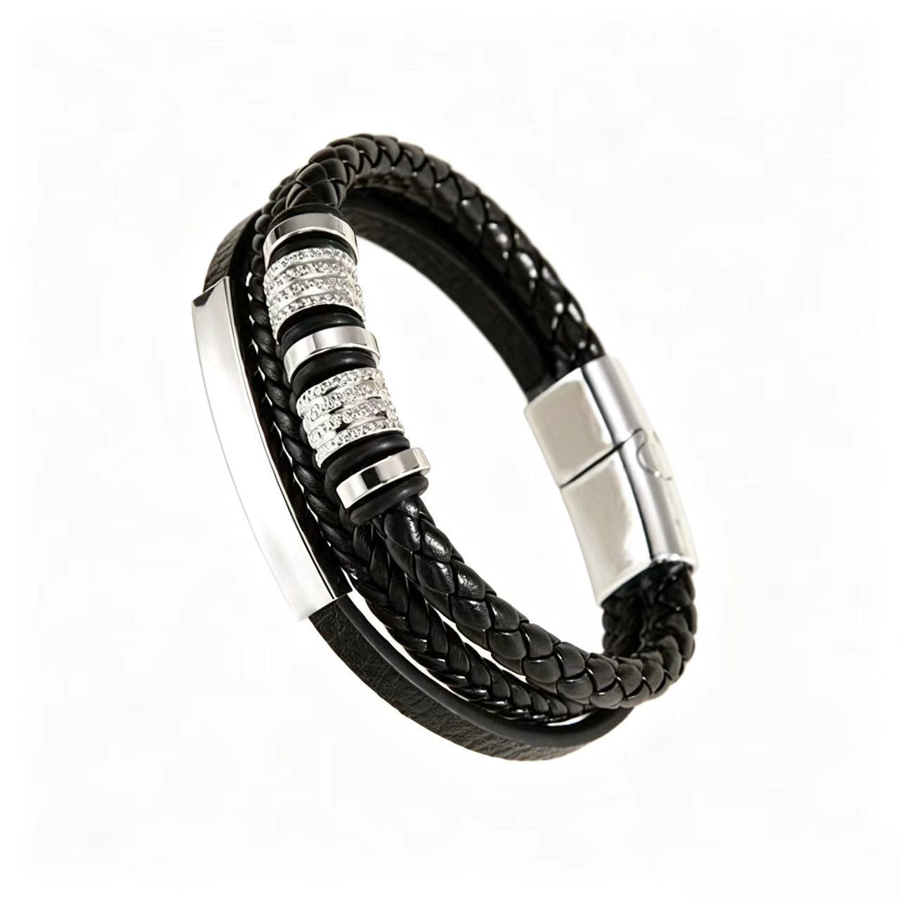 Wholesale Stylish Handwoven Leather Bracelet For Men With Magnetic Clasp Beaded Wristband Fashion Accessory Gift