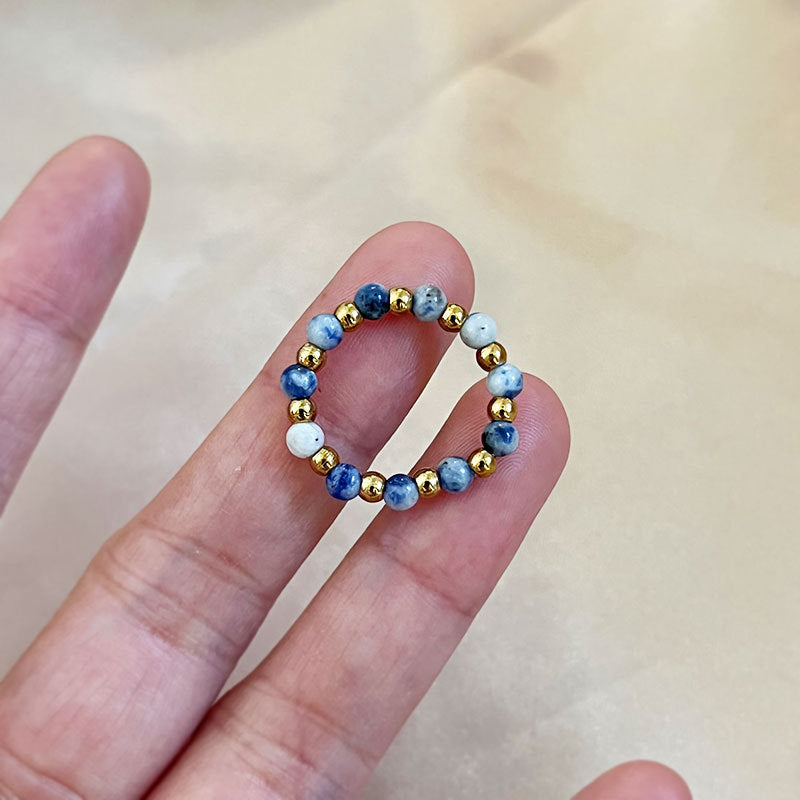 Wholesale stainless steel steel ball elastic natural stone  ring