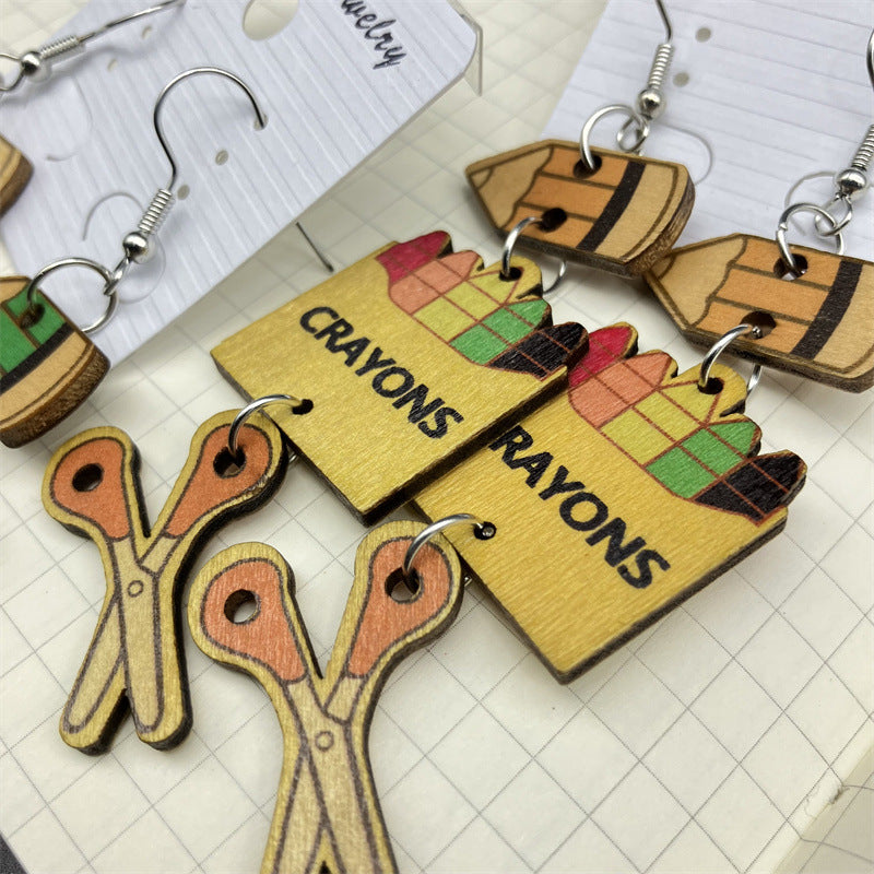 Wholesale Preppy Style Pencil Long Wood Earrings ACC-ES-FX044