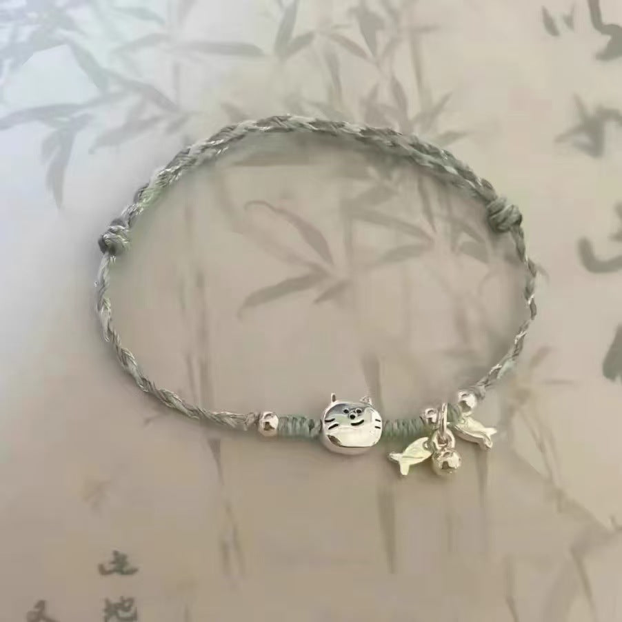 Wholesale Simple Beaded Bracelet Featuring a Kitten Eating Fish