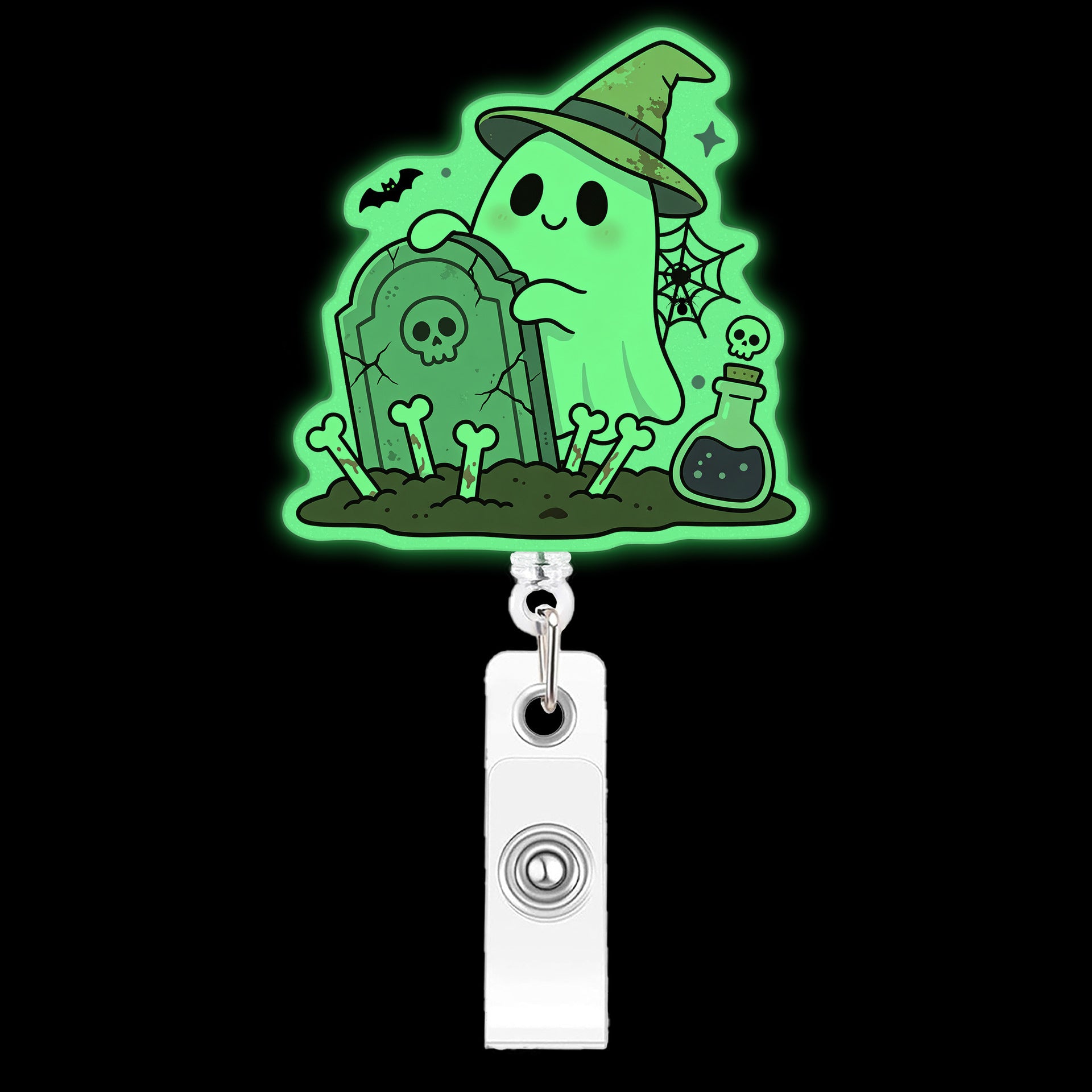 Wholesale Acrylic Glow In The Dark  Ghost Retractable Badge Reel For Boutique Resale