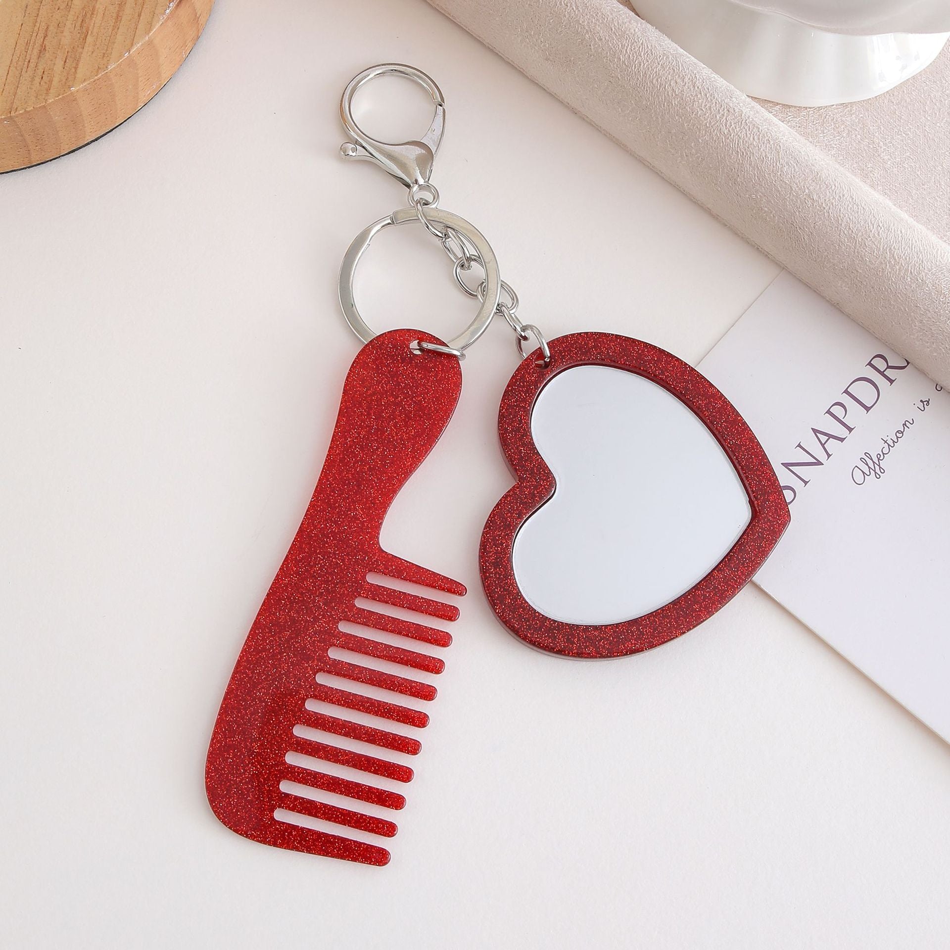 Wholesale Glitter Heart Makeup Mirror Keychain