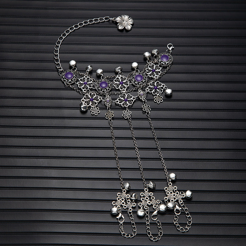 Wholesale Silver Tone Zi Xia Fairy Bell Bracelet Ring Set Classical Dance Ancient Style Chic Jewelry Accessory Gift