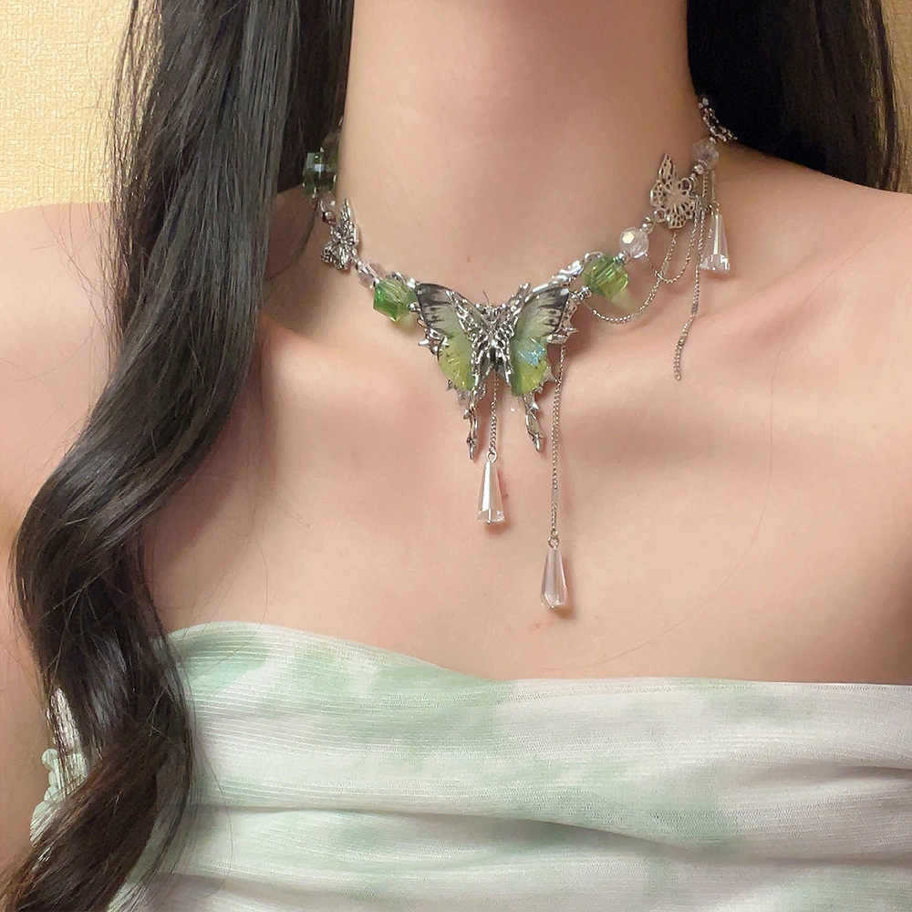 Wholesale Green Crystal Butterfly Choker Necklace