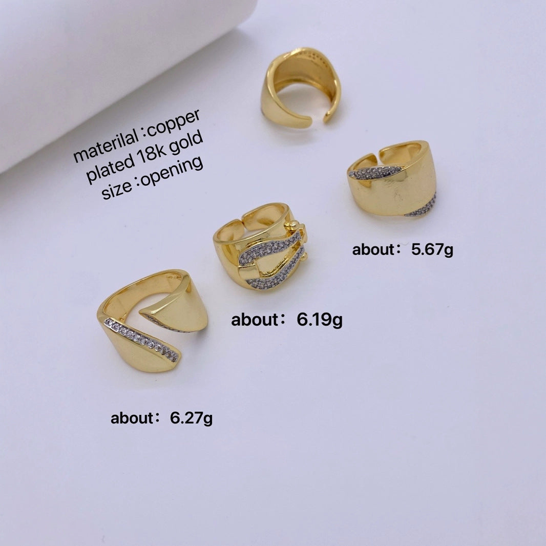 Wholesale Personality Titanium Steel Gold Plated Irregular Geometry Diamond Opening Ring