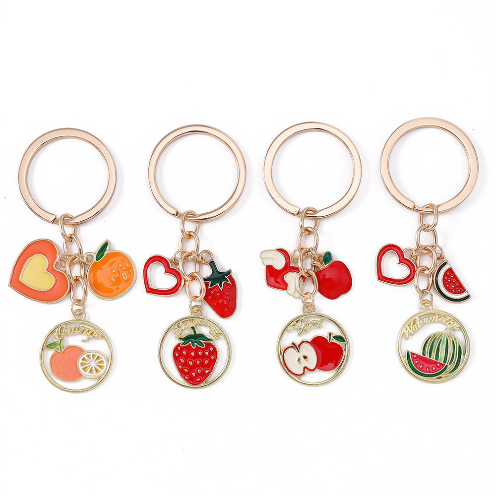 Wholesale  Fashion Simulation Watermelon Orange Key Ring Love Strawberry Apple Key Chain Fruit Bag Pendant