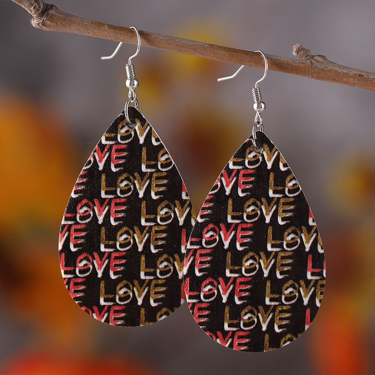 Wholesale PU leather Valentine' s Day earrings with letters leopard print and heart design